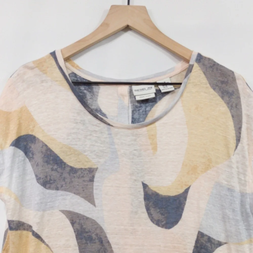 Rachel Zoe 100% Linen Artsy Top Womens XL Multicolor Boho Retro Coastal Tropical - Picture 3 of 9
